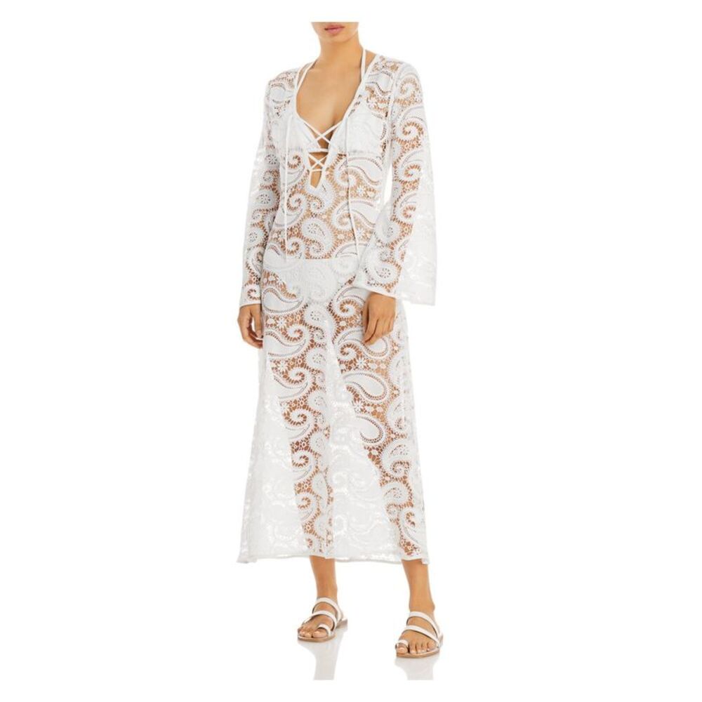 CHARINA SARTE Women's White Paisley Swimsuit Cover Up S